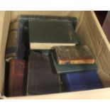 A box of mixed antiquarian books, in cloth and leather, to include Lawrence Sterne - Sentimental