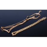 An 18ct gold rope twist bracelet together with modern 18ct gold flat link necklace, gross weight 9.