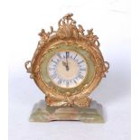 A Rococo style green onyx and gilt metal mounted mantel clock, the circular dial with Roman numerals