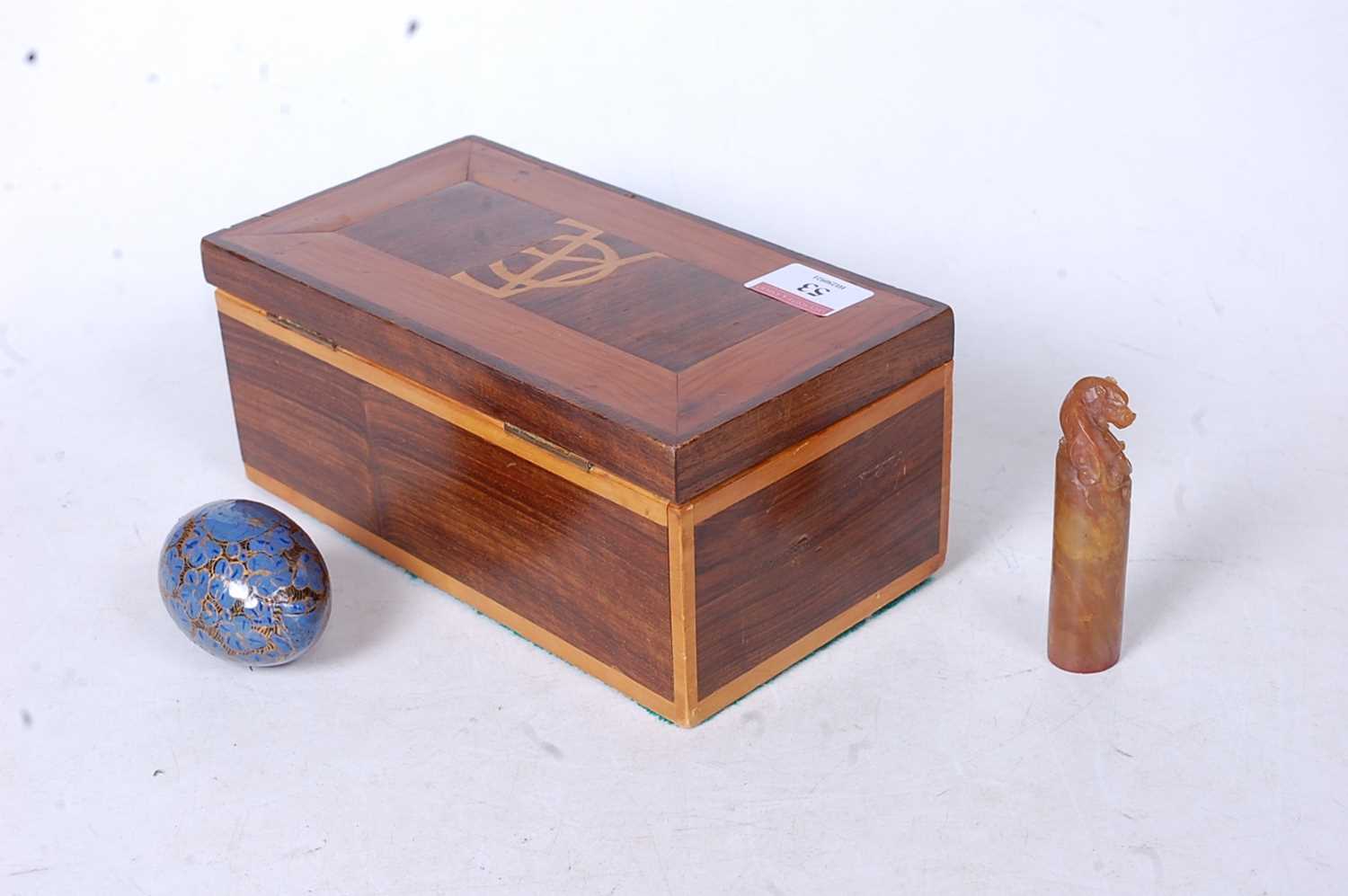 An early 20th century rosewood, boxwood, and yew wood glove box of hinged rectangular form, - Image 2 of 2