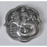 Arno Malinowski for Georg Jensen - a sterling silver brooch, emboss decorated with a mermaid