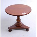 A Victorian mahogany apprentice piece breakfast table, on a triform base and three disc feet, h.22cm