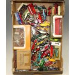 A box of carded Matchbox models, some on Dinky header cards; and a box of loose Models of Yesteryear