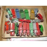 One box of various playworn and repainted early Dinky toys, to include various loose trains,