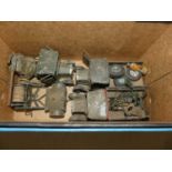 A box of playworn mainly Dinky military diecast vehicles, some early Britains military trucks etc