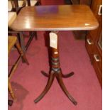 A Regency round cornered mahogany fixed top pedestal tripod occasional table, w.48cm