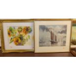 Mo Folkes-MIller (b.1947) - Sunflowers, watercolour, 35 x 47cm; and Jo Crowfoot (Raymond E.