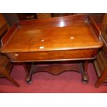 A mid-Victorian mahogany three-quarter gallery backed round cornered two-drawer hall table, width