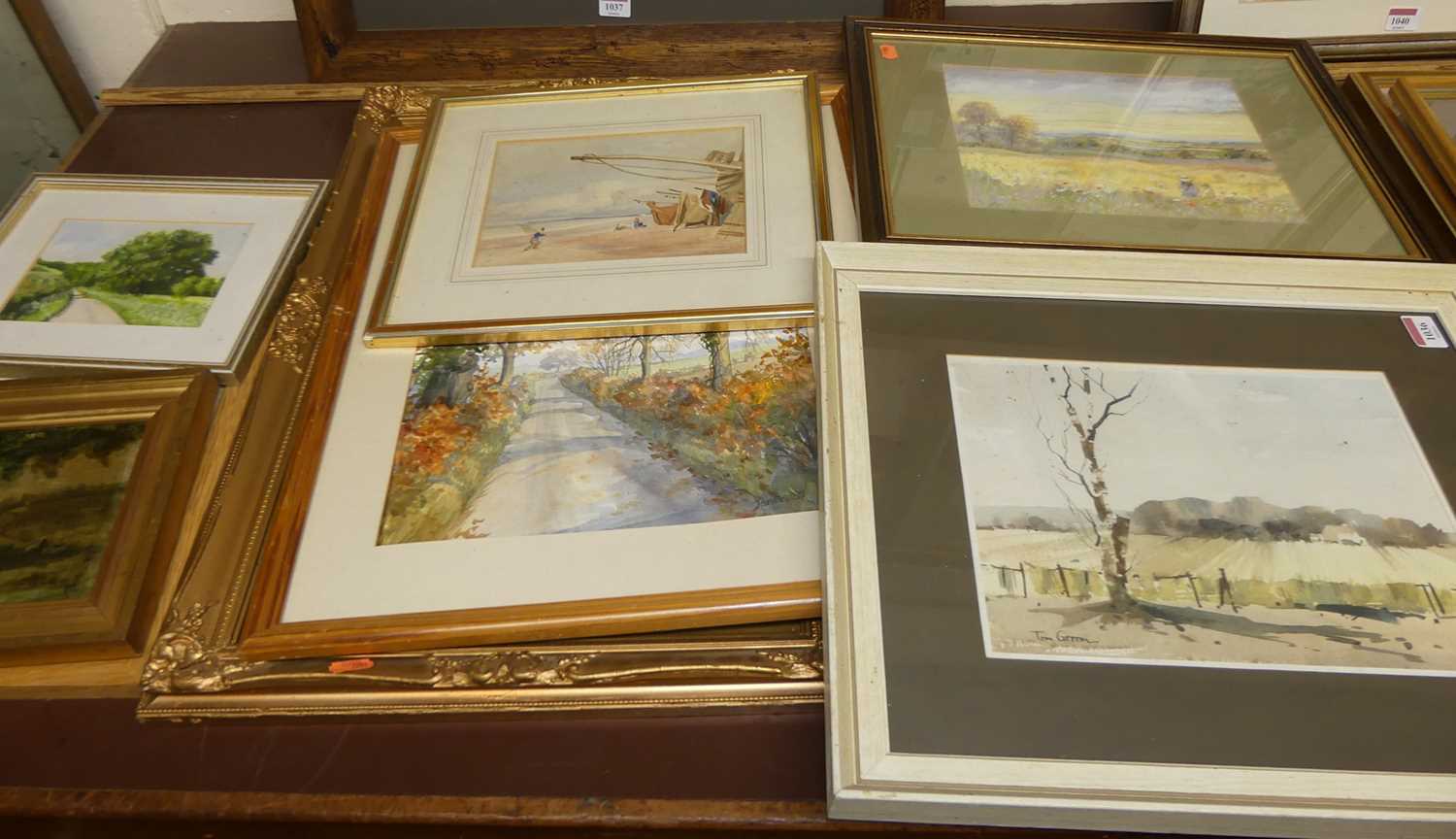 Richard Cox - Boxing hares, watercolour; B Whitefield - Summer evening, pastel; Tom Green -