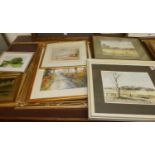 Richard Cox - Boxing hares, watercolour; B Whitefield - Summer evening, pastel; Tom Green -