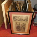 A box of assorted pictures and prints, to include topographical engravings