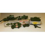 A small tray of mainly playworn Dinky military models (some boxed), to include two Mobil