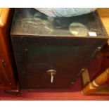An early 20th century cast iron single door floor safe with key, 67 x 41 x 38cm