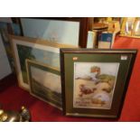 Assorted pictures and prints, to include advertising print for Beecham's Pills, still life oil on