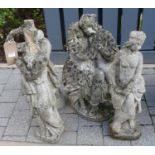 Four various reconstituted stone ornamental garden figures