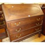 An early 20th century mahogany slopefront three drawer writing bureau, width 93cm