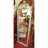 A contemporary French style green painted floral narrow wall mirror, 163 x 51cm; together with a