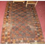 A Persian woollen brown ground Bokhara rug (some wear and fading to surface), 210 x 110cm