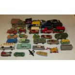 A small box of playworn diecast models by Matchbox, Dinky, and others