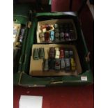 A box of playworn early Dinky model diecast vehicles, to include Lincoln Zephyr etc