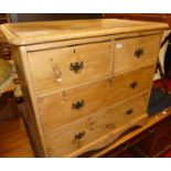 A Victorian pine low round cornered chest of two short over two long drawers, w.83cm