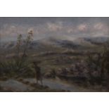 Mid-20th century South African School - Crossing the river with mountains beyond, oil on canvas,