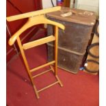 A wooden bound canvas trunk; together with a beechwood clothes horse (2)