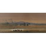 Edward Combes (Australian 1830-1895) - Cattle watering in an Australian landscape, watercolour