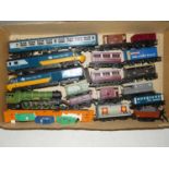 A box of loose Hornby trains and rolling stock, to include Mammoth loco, and a few playworn Dinky