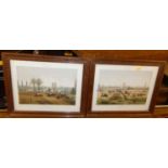 A pair of reproduction French steeple chase prints in walnut frames