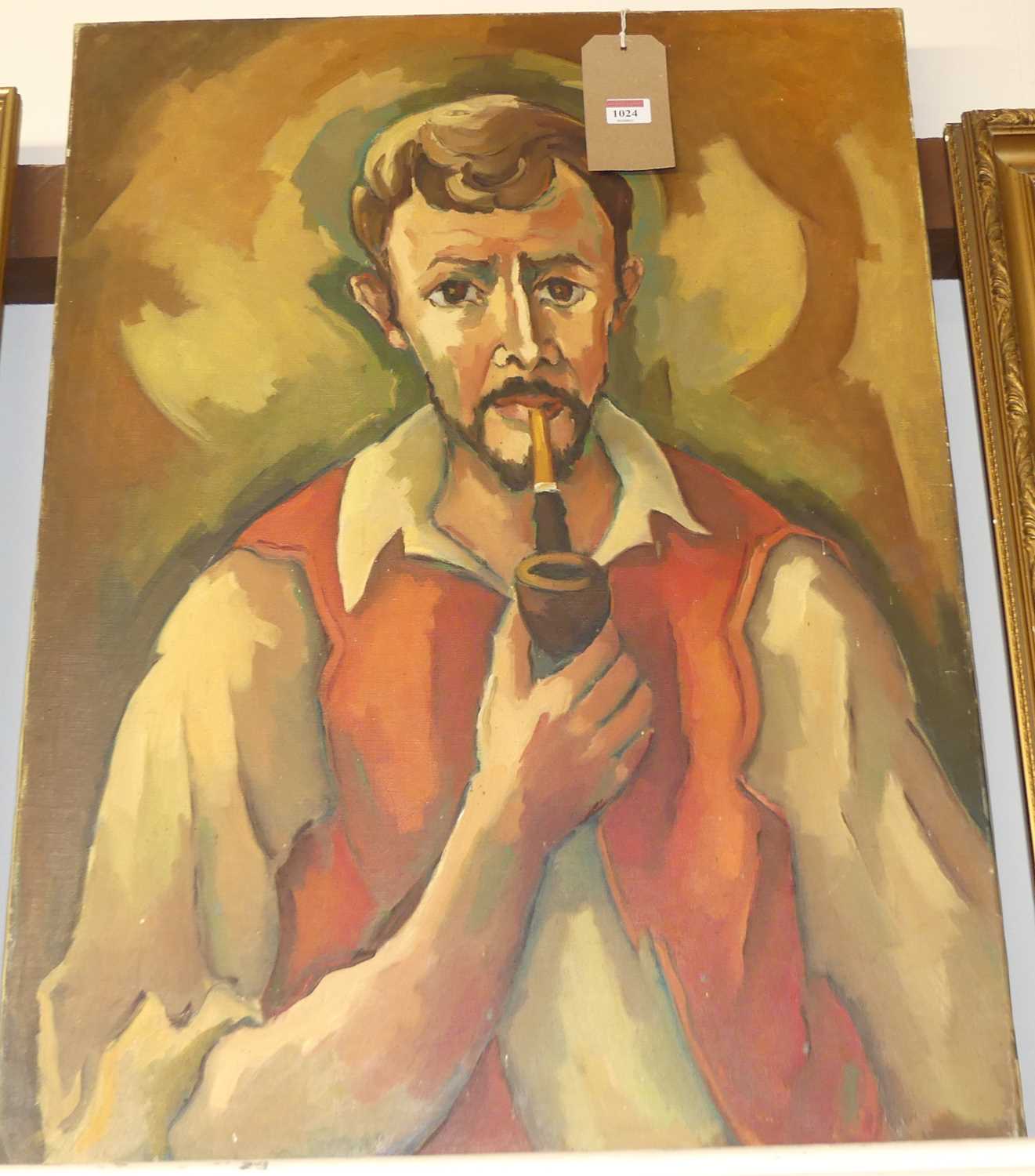 20th century school - Half-length portrait of a pipe-smoking man, oil on canvas, 81 x 60cm (