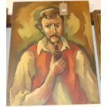 20th century school - Half-length portrait of a pipe-smoking man, oil on canvas, 81 x 60cm (