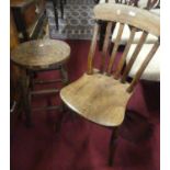 A pair of early 20th century elm seat and beech slat back kitchen chairs, together with a further