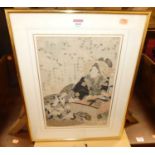 A 19th century Japanese woodblock, signed and with studio seal, 36 x 25cm