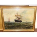 Late 19th century English school - Steamship returning home, oil on card, signed with monogram EMG