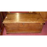 A 19th century provincial rustic elm hinge top low chest, w.86.5cm