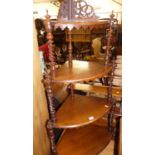 A Victorian mahogany spiral turned four-tier bowfront corner graduated whatnot; together with a late