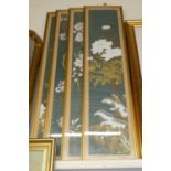 A set of four Chinese gouache on silk being bamboo and flower studies, each signed, 99x20cmCondition