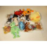 Two boxes of various Ty Teddies, McDonalds toys, loose soft toys etc