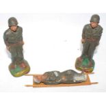 JH Miller 1950 hand-painted pottery US Army, Korean War, stretcher-bearers comprising of a