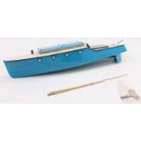 A Hornby Clockwork Viking Speedboat repainted example, comprising of two-tone blue and cream body,