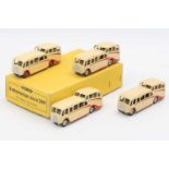 Dinky Toys 29F original trade box containing 4 "Observation" coaches in cream with red stripes,