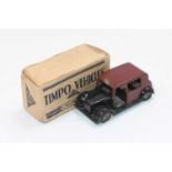 Timpo Toys London Taxi Cab, brown and black body with black tyres, housed in the original card