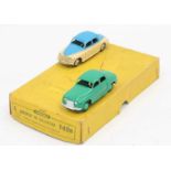Dinky Toys 140b original Trade box lid with reproduction base, containing two Rover 75 saloons one