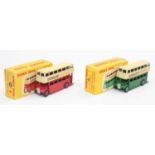 Dinky Toys no.290 Double-deck buses x2 boxed, one in red and cream in a correct red spot box, one in