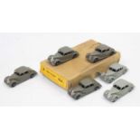 Dinky Toys no.40a original Trade box containing 6 Riley saloons 4 in dark grey, 2 finished in a