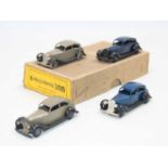 Dinky toys no.30b Rolls-Royce" saloon Trade box of 4 with 3 original models with age-wear and one