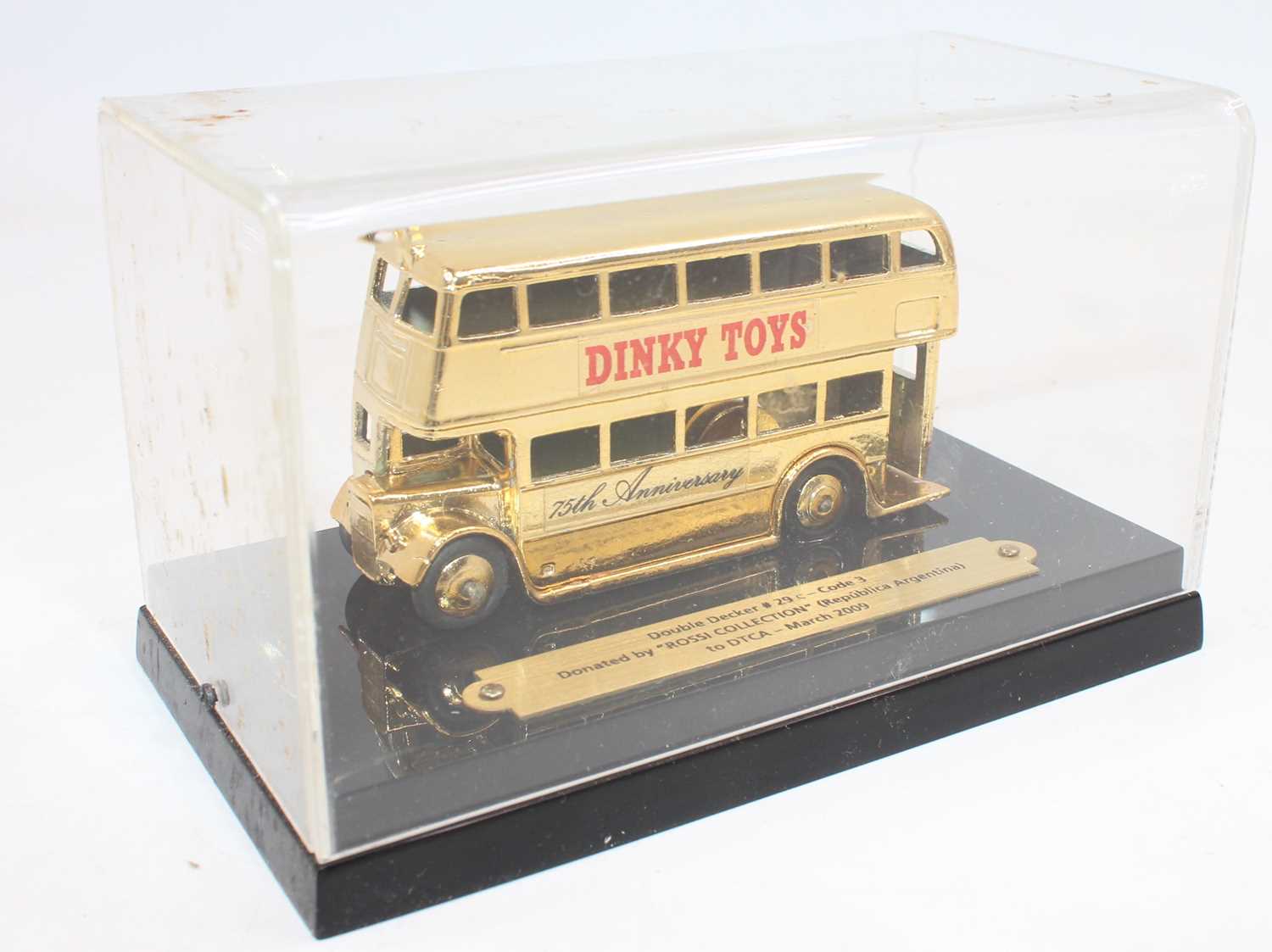 Dinky Toys Special Code 3, of the 29c Double Decker bus in "Dinky Toys" livery, finished in gold