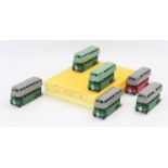 Dinky Toys no.29c reproduction Trade box of 6 Double-deck type 1 buses 3 in various two-tone