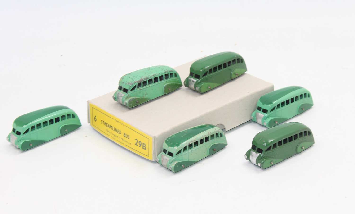 Dinky Toys 29b reproduction Trade box containing 6 "Streamlined" buses, all in two-tone green, 3